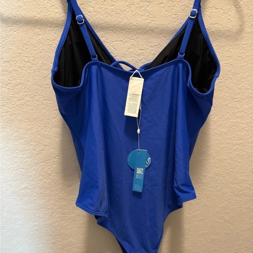 Sapphire Draw String Keyhole Front One Piece Swimsuit size XL